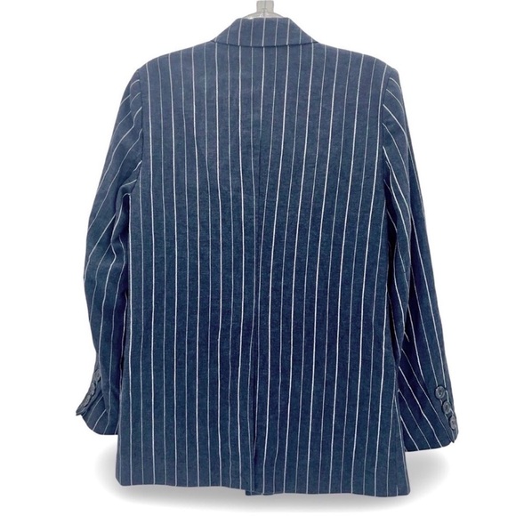 NEW! Free People Ashby Blazer Linen Navy Double-Breasted Pinstripe Size Large. - Picture 3 of 9